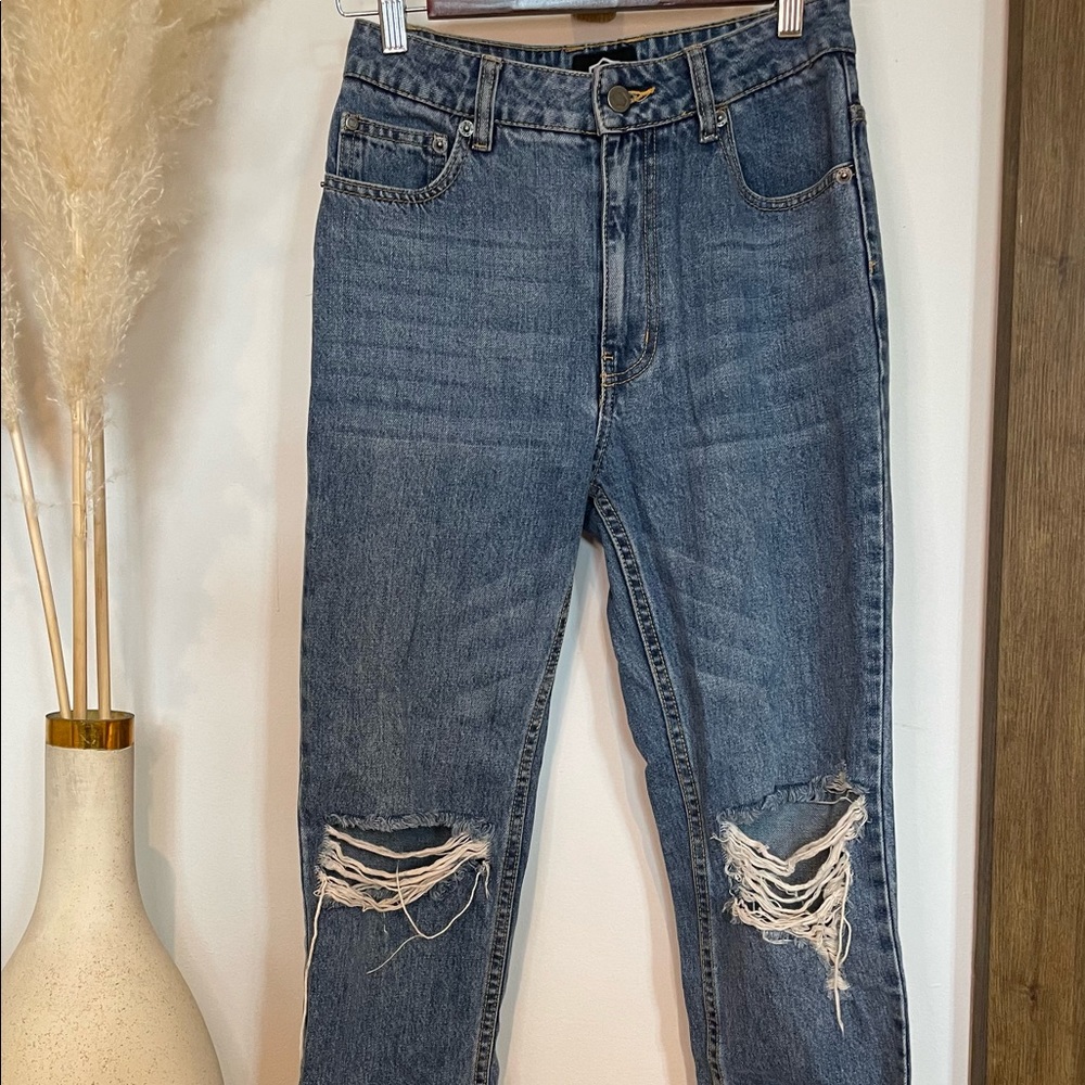 RVCA Piper High-Rise Tapered Distressed Jeans, Size 25